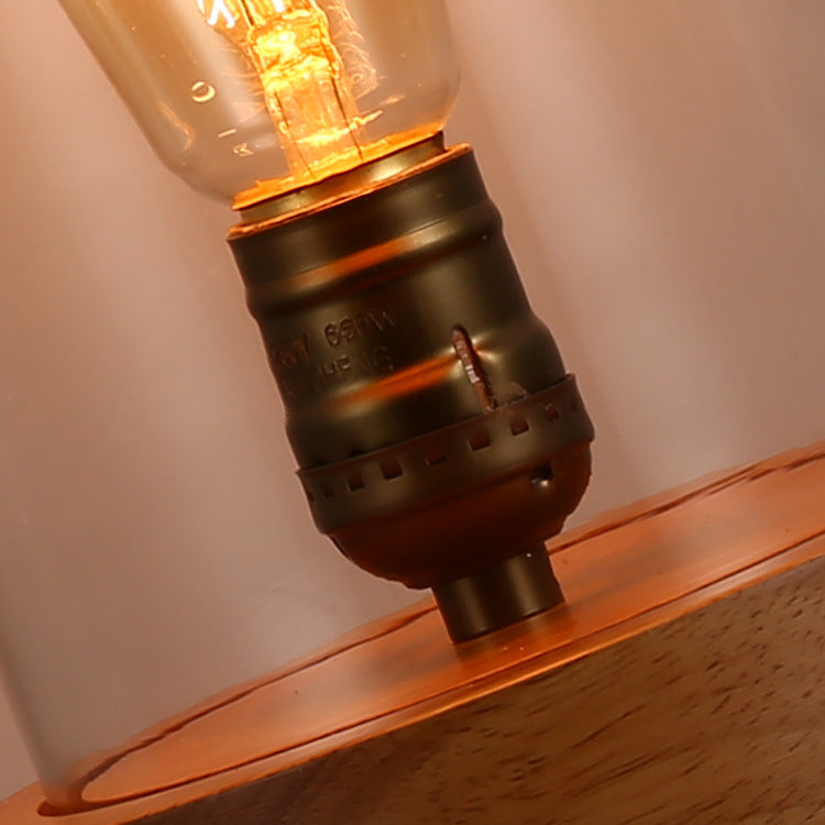 Nordic Wooden Table Lamp – Vintage Glass Shade Bedside Light