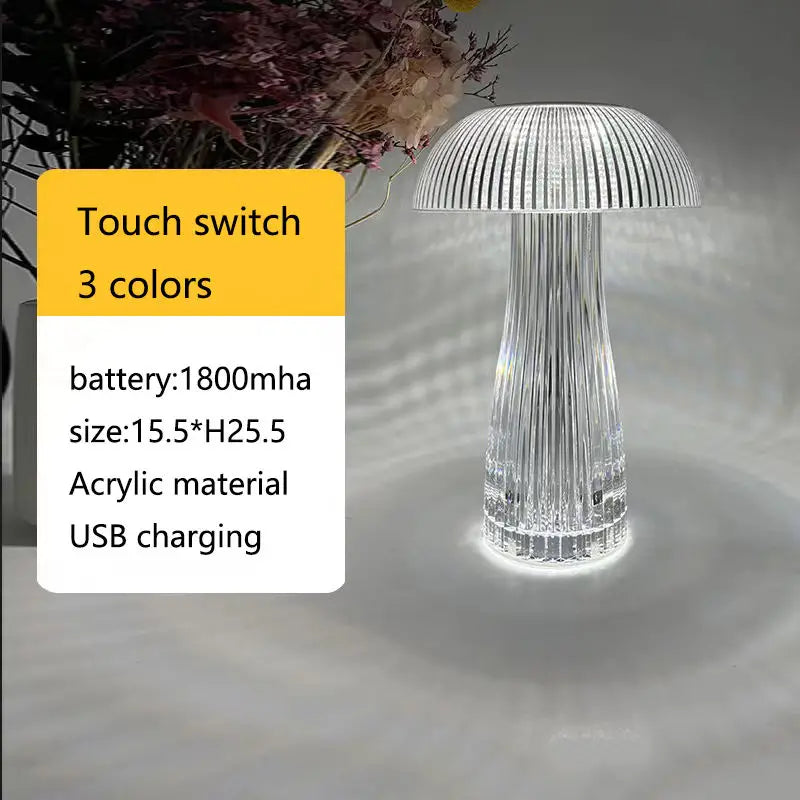 Crystal Mushroom Lamp – Color-Changing Rechargeable Touch Light