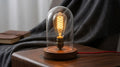 Nordic Wooden Table Lamp – Vintage Glass Shade Bedside Light