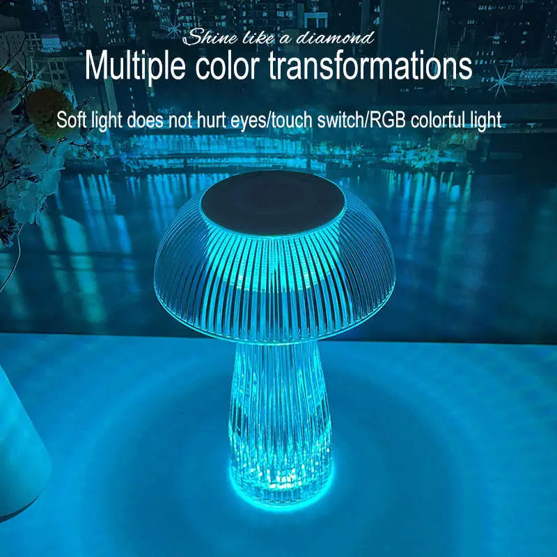 Crystal Mushroom Lamp – Color-Changing Rechargeable Touch Light